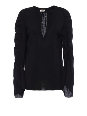 Saint Laurent: blouses - Ruched sleeve silk blend blouse