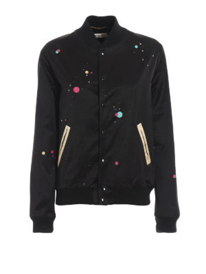 SAINT LAURENT: giacche bomber - Bomber con stampa logo e strass