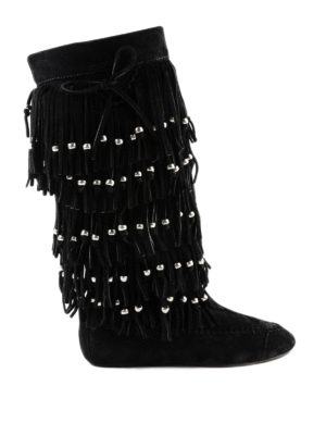 SAINT LAURENT: stivali - Stivali in pelle scamosciata Nino con frange