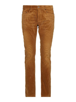 SAINT LAURENT: pantaloni casual - Pantaloni in velluto a costine cammello
