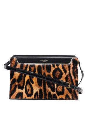 SAINT LAURENT: borse a tracolla - Borsa Catherine leopardata in cavallino
