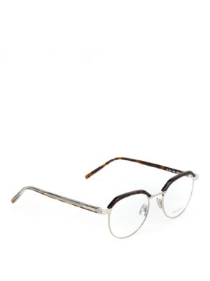 SAINT LAURENT: Occhiali - Occhiali da vista in metallo e acetato avana