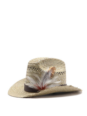 SAINT LAURENT: hats & caps - Straw cowboy hat with feathers
