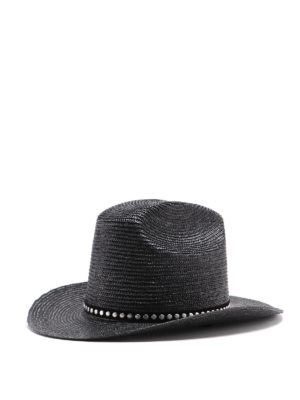 SAINT LAURENT: hats & caps - Studded straw hat