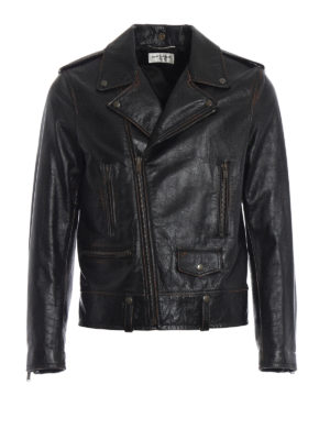 SAINT LAURENT: giacche in pelle - Giacca biker in pelle used con stampa 1971