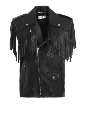 SAINT LAURENT: leather jacket - Leather sleeveless biker jacket