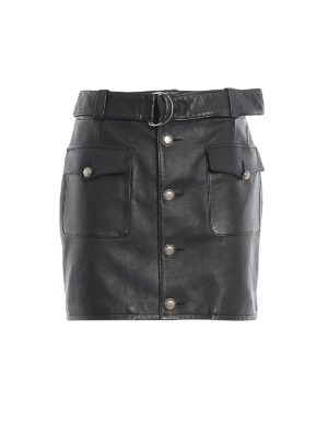 SAINT LAURENT: leather skirts - Belted leather mini skirt