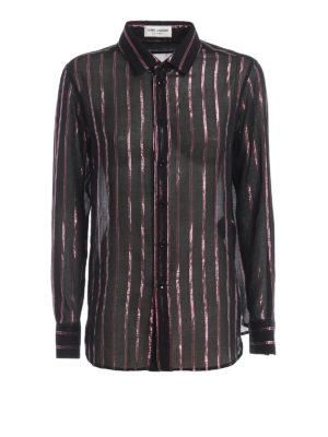 SAINT LAURENT: shirts - Lurex striped gauze shirt