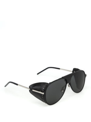 SAINT LAURENT: occhiali da sole - Occhiali Classic 11 Blind inserti in pelle
