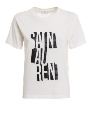 SAINT LAURENT: t-shirt - T-shirt con stampa del logo a contrasto