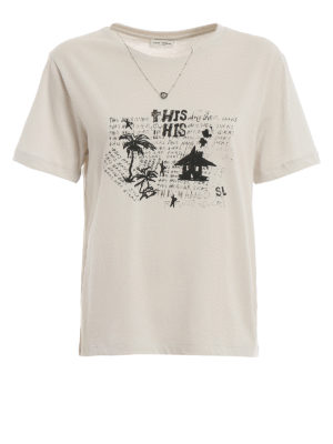 SAINT LAURENT: t-shirts - Necklace detailed T-shirt