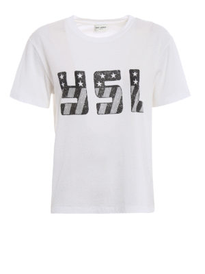 Saint Laurent: t-shirts - YSL print white T-shirt