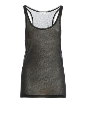 SAINT LAURENT: Tops & Tank tops - Jersey transparent U-neck tank top
