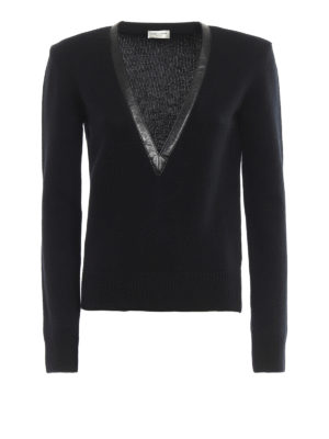 SAINT LAURENT: maglia collo a v - Maglione in morbido cashmere