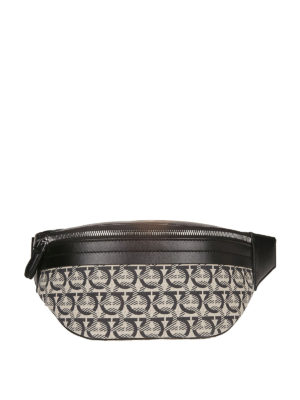 SALVATORE FERRAGAMO: marsupi - Marsupio Gancini in tessuto jacquard e pelle