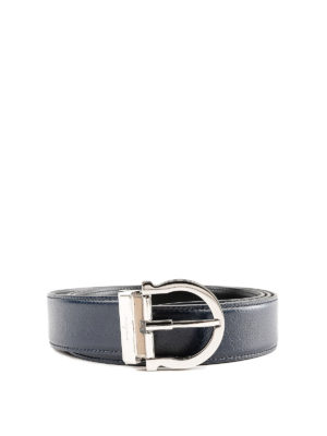 SALVATORE FERRAGAMO: cinture - Cintura in pelle blu fibbia logo argentata