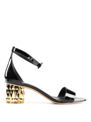 SALVATORE FERRAGAMO: sandali - Sandali Azalea in vernice con tacco Fiore