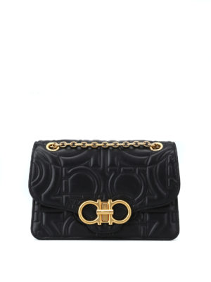 SALVATORE FERRAGAMO: borse a spalla - Borsa a spalla Gancini nera matelassé