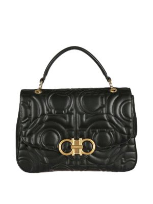 SALVATORE FERRAGAMO: shoulder bags - Gancini black quilted leather shoulder bag