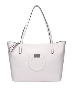 SALVATORE FERRAGAMO: totes bags - Gancini white leather tote