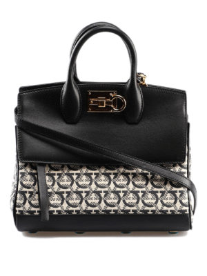 SALVATORE FERRAGAMO: shopper - Borsa Studio in pelle e tessuto jacquard