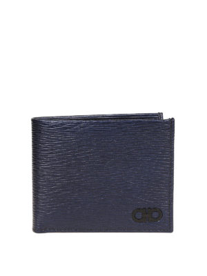 SALVATORE FERRAGAMO: portafogli - Portafoglio Gancini in pelle martellata blu