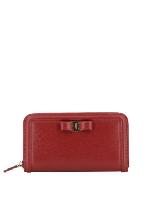 SALVATORE FERRAGAMO: portafogli - Portafoglio rosso in pelle con fiocco Vara