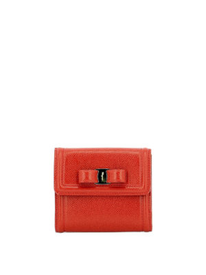SALVATORE FERRAGAMO: portafogli - Portafoglio in pelle rossa con fiocco Vara
