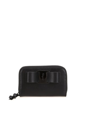 SALVATORE FERRAGAMO: portafogli - Piccolo portafoglio nero con fiocco Vara