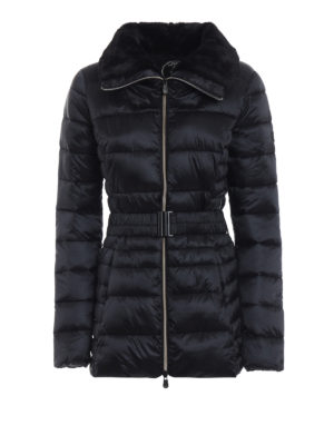 Save The Duck: cappotti imbottiti - Piumino lungo in nylon nero con cintura