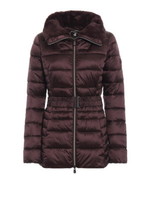 Save The Duck: cappotti imbottiti - Piumino lungo in nylon bordeaux con cintura