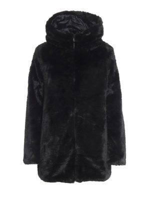 Save The Duck: padded coats - Black ecofur and nylon reversible padded coat