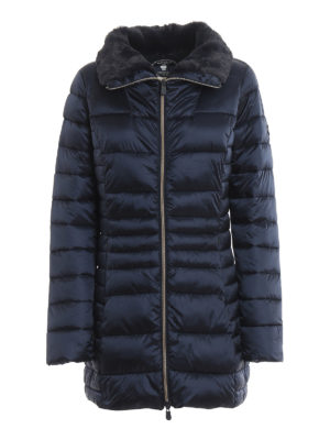 Save The Duck: padded coats - Faux fur trimmed ultra light blue padded coat