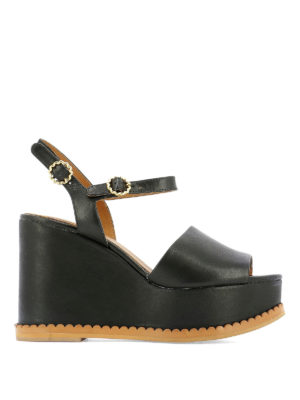SEE BY CHLOE': sandali - Sandali in pelle nera con zeppa