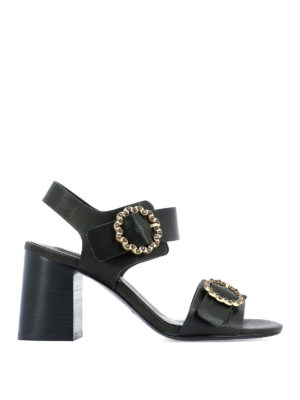 SEE BY CHLOE': sandali - Sandali in pelle nera con fibbie gioiello