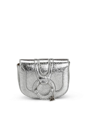 SEE BY CHLOE': borse a spalla - Borsa mini Hana in pelle craquelé argentata