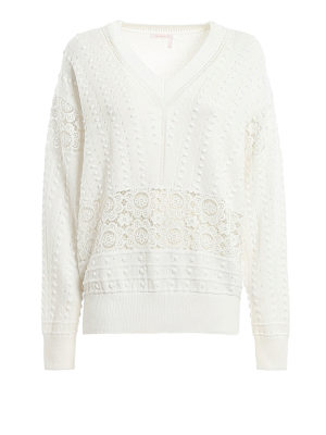 SEE BY CHLOE': Suéteres con cuello pico - Suéter Con Cuello De Pico - Blanco