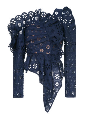 Self Portrait: bluse - Blusa asimmetrica con volant pizzo San Gallo
