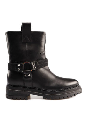 SERGIO ROSSI: tronchetti - Stivaletti Biker in pelle nera