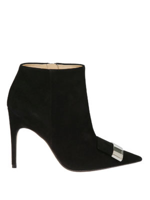 SERGIO ROSSI: tronchetti - Stivaletti in camoscio con placca logo