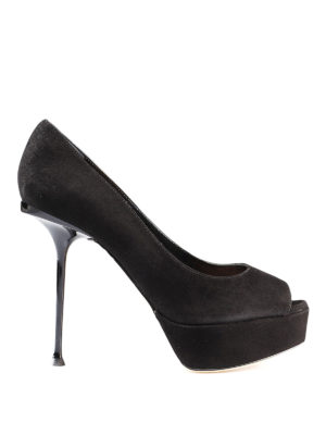 SERGIO ROSSI: scarpe décolleté - Décolleté peep toe in camoscio nero
