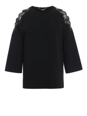 STELLA McCARTNEY: bluse - Blusa nera con spalle nude e pizzo