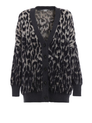 STELLA McCARTNEY: cardigan - Cardigan oversize a uovo in maglia animalier