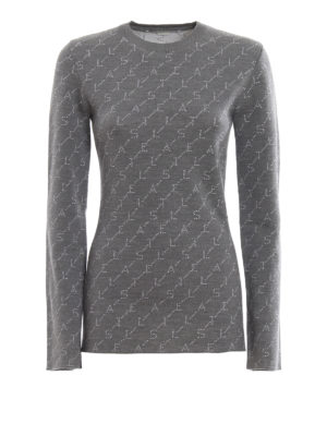 STELLA McCARTNEY: maglia collo rotondo - Pullover in lana con logo jacquard all over
