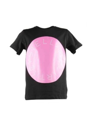 Stella McCartney Kids: t-shirts - Pink Logo Disk t-shirt in black
