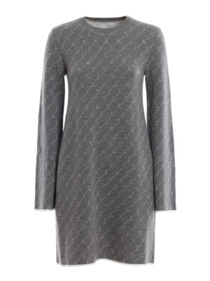 STELLA McCARTNEY: abiti al ginocchio - Abito in lana con logo jacquard all over