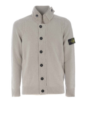 STONE ISLAND: cardigan - Cardigan in misto lana con collo abbottonato