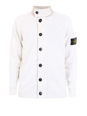 STONE ISLAND: cardigan - Cardigan in lana con collo alto