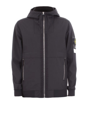 STONE ISLAND: giacche casual - Giubbino nero impermeabile con cappuccio