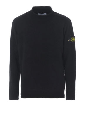 STONE ISLAND: maglia collo rotondo - Maglia girocollo in misto lana nera
